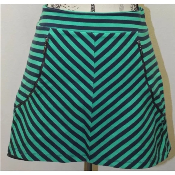 Zara Women Mini Lined Skirt Blue Green Stripe 30 M Sexy Summer 100% Cotton - Picture 7 of 12